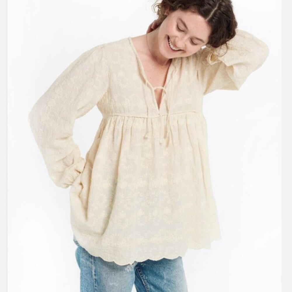 Matta NY Yamini Embroidered Shirt Voile Cotton Top in Moon